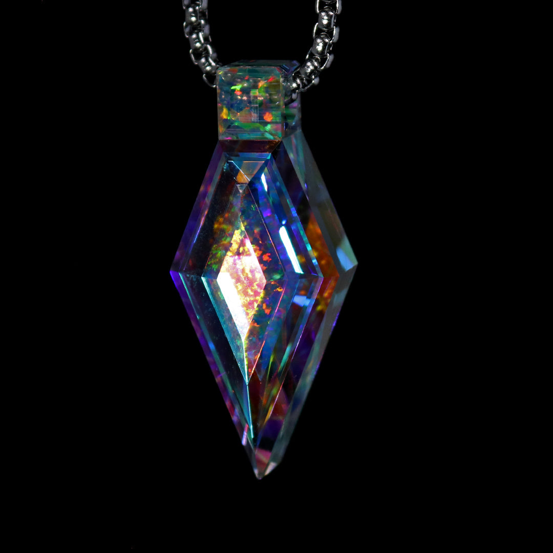 Faceted Deco Crystal Opal Pendant