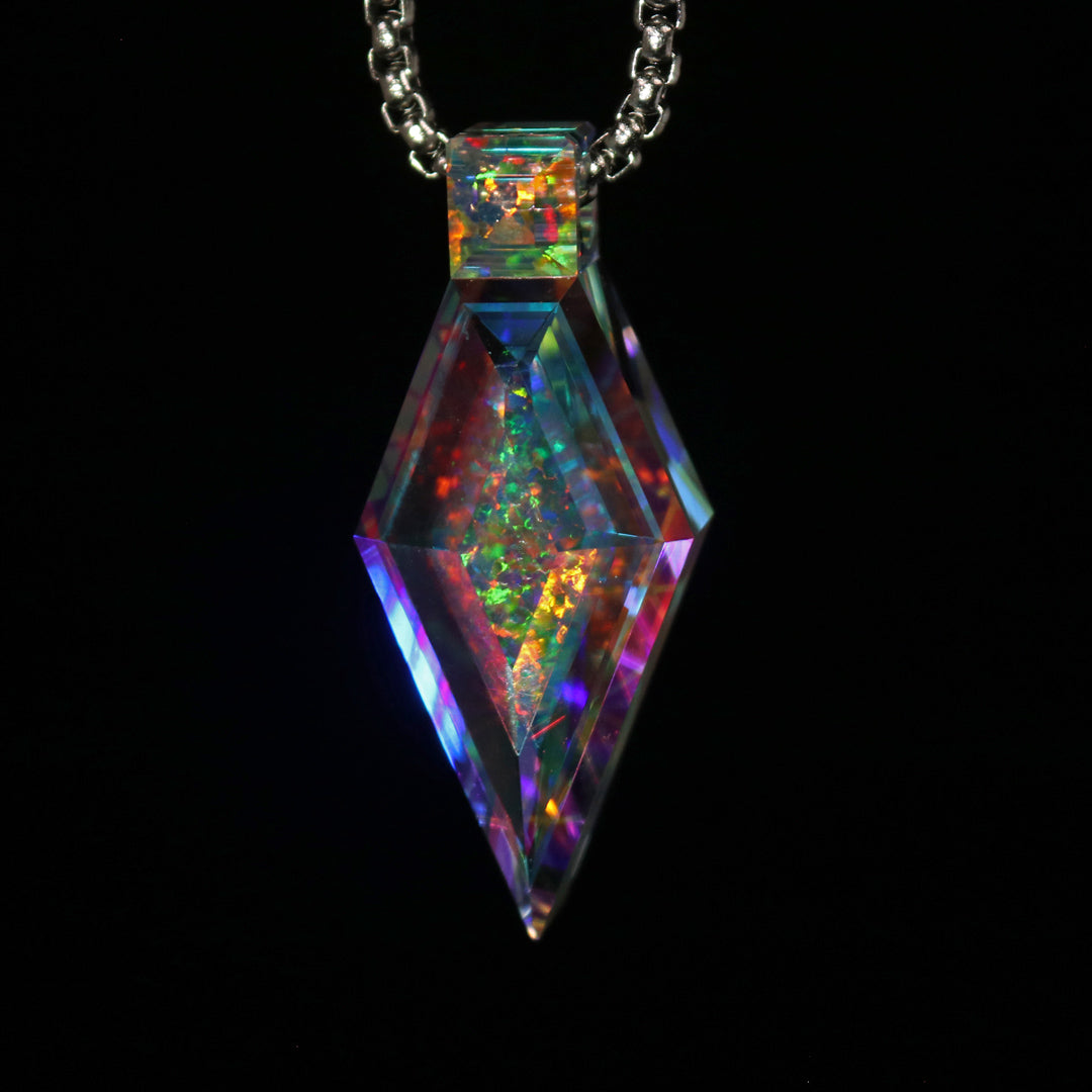 Faceted Deco Crystal Opal Pendant