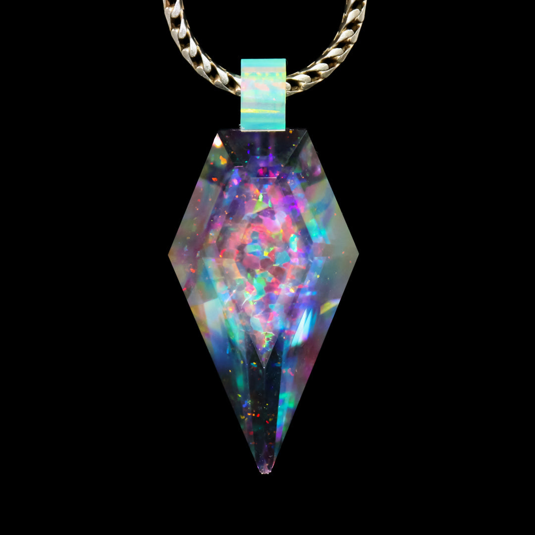 Faceted Cosmic Crystal Opal Pendant