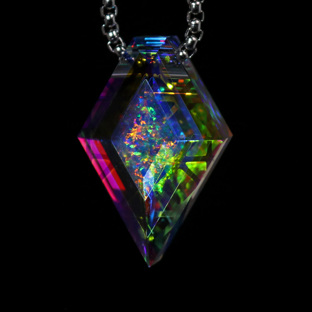 Faceted Deco Diamond Opal Pendant