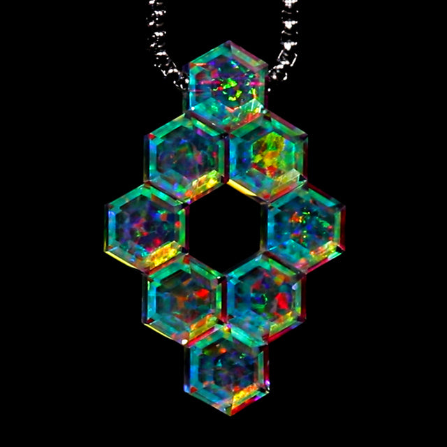 Faceted Hexagon Opal Cluster Pendant