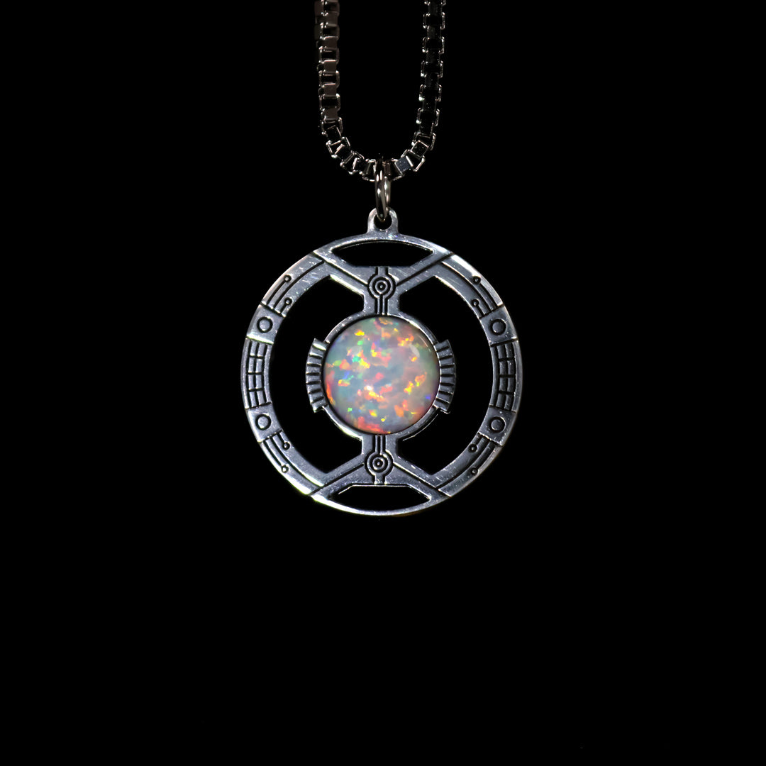 Silver Circle Socketed Opal Pendant