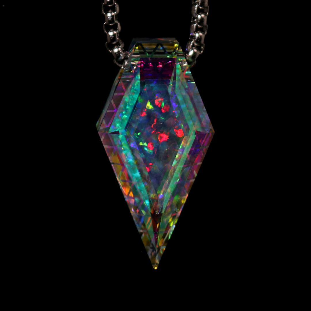 Faceted Isogrid Crystal Opal Pendant