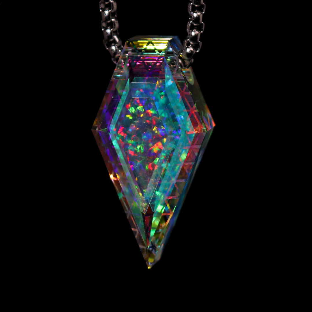 Faceted Isogrid Crystal Opal Pendant